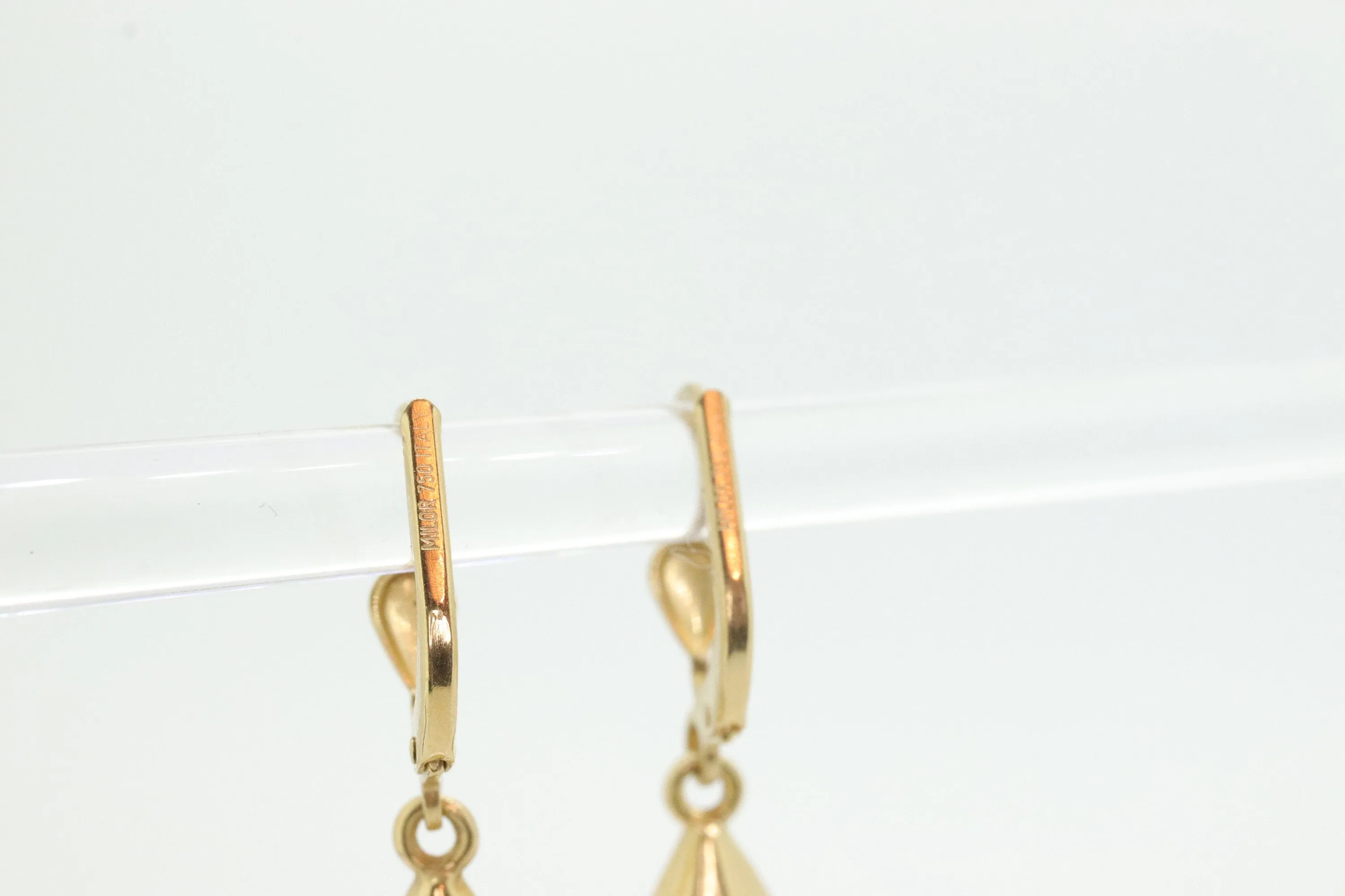 18k Gold Puffed Hollow Dangle Earrings. Glossy Geometric Drop earrings. Milor Italy st103/50
