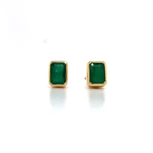 18k Yellow Gold 1.96ct Emerald Bezel Stud Earrings 7x5mm