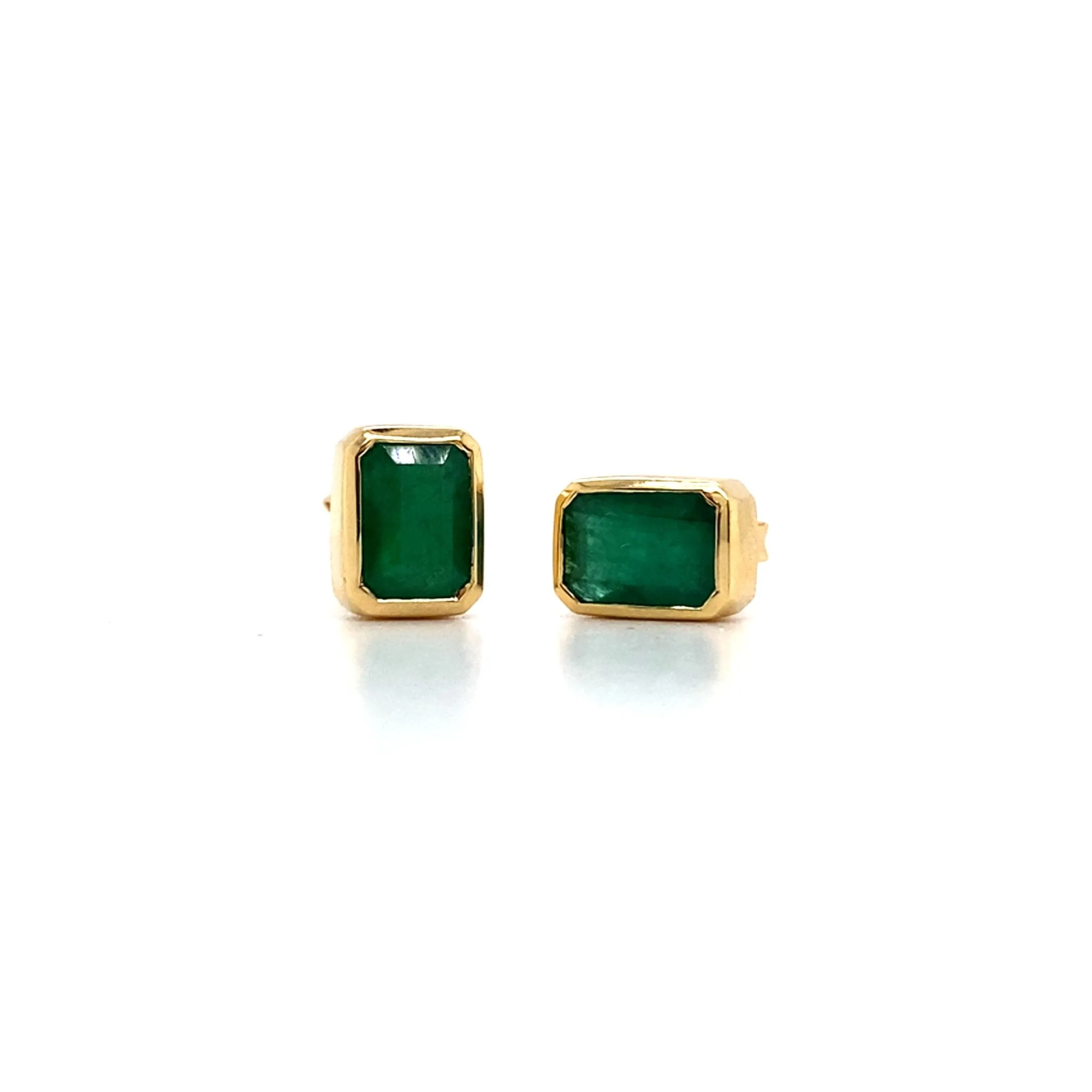 18k Yellow Gold 1.96ct Emerald Bezel Stud Earrings 7x5mm