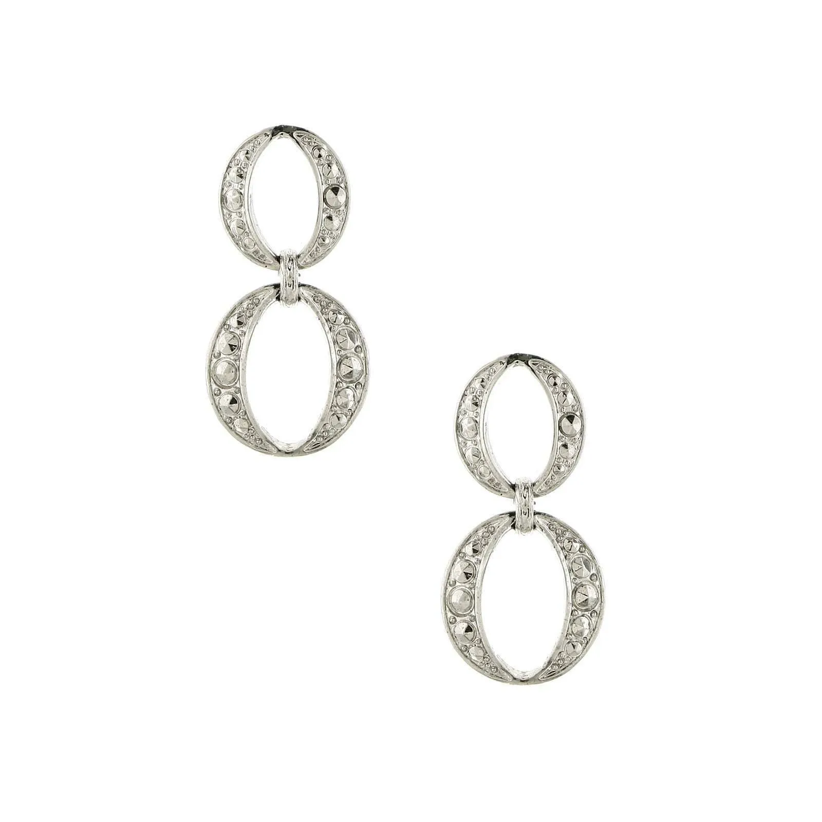 1928 Jewelry Faux Marcasite Doubled Circle Linked Dangle Earrings