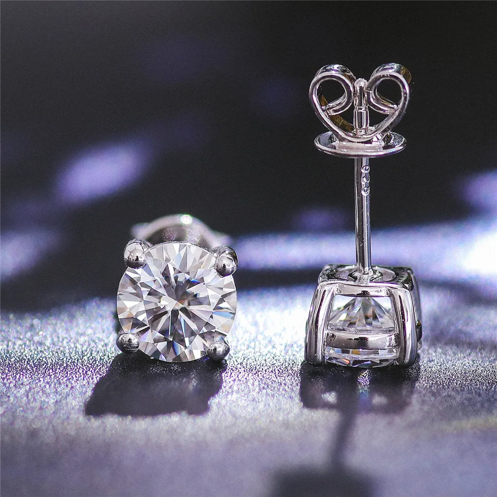 2 Carat Moissanite Studs DEF Color | Gold Plated Sterling Silver