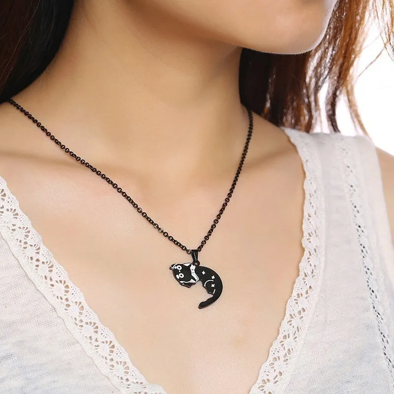 2 Pcs/Set Cute Cat Dog Shape Heart Puzzle Couples Necklaces Pendants Lover Promise Keepsake Gifts