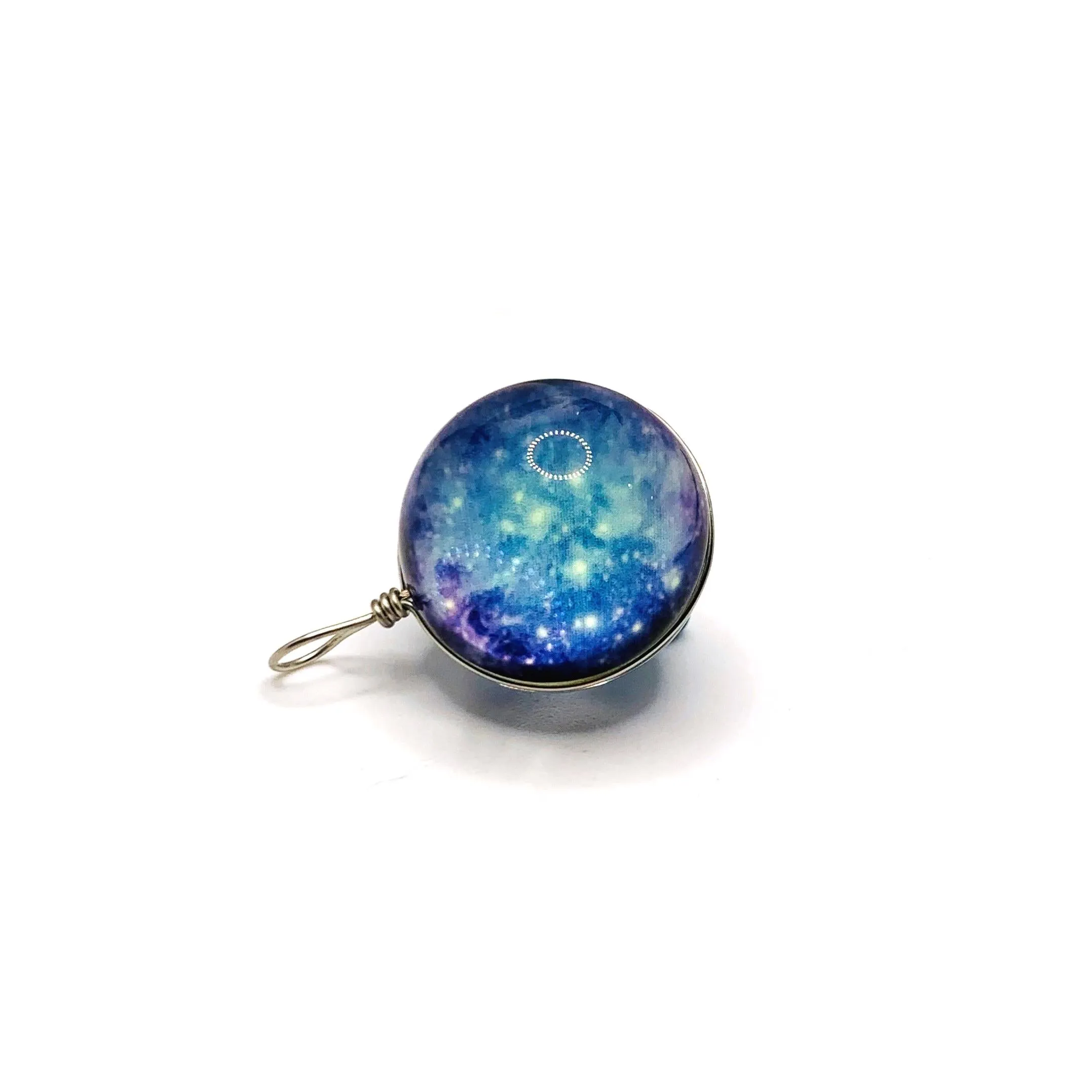 2 Wire Wrapped Glass Blue Galaxy Nebula Pendant Charms