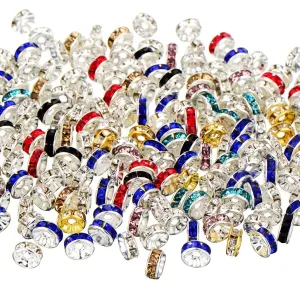 200 Pieces Rondelle Beads, Including 100 Pieces Silver Tone Crystal Spacer Beads and 100 Pieces Mixed Color Loose Beads for Jewelry Making