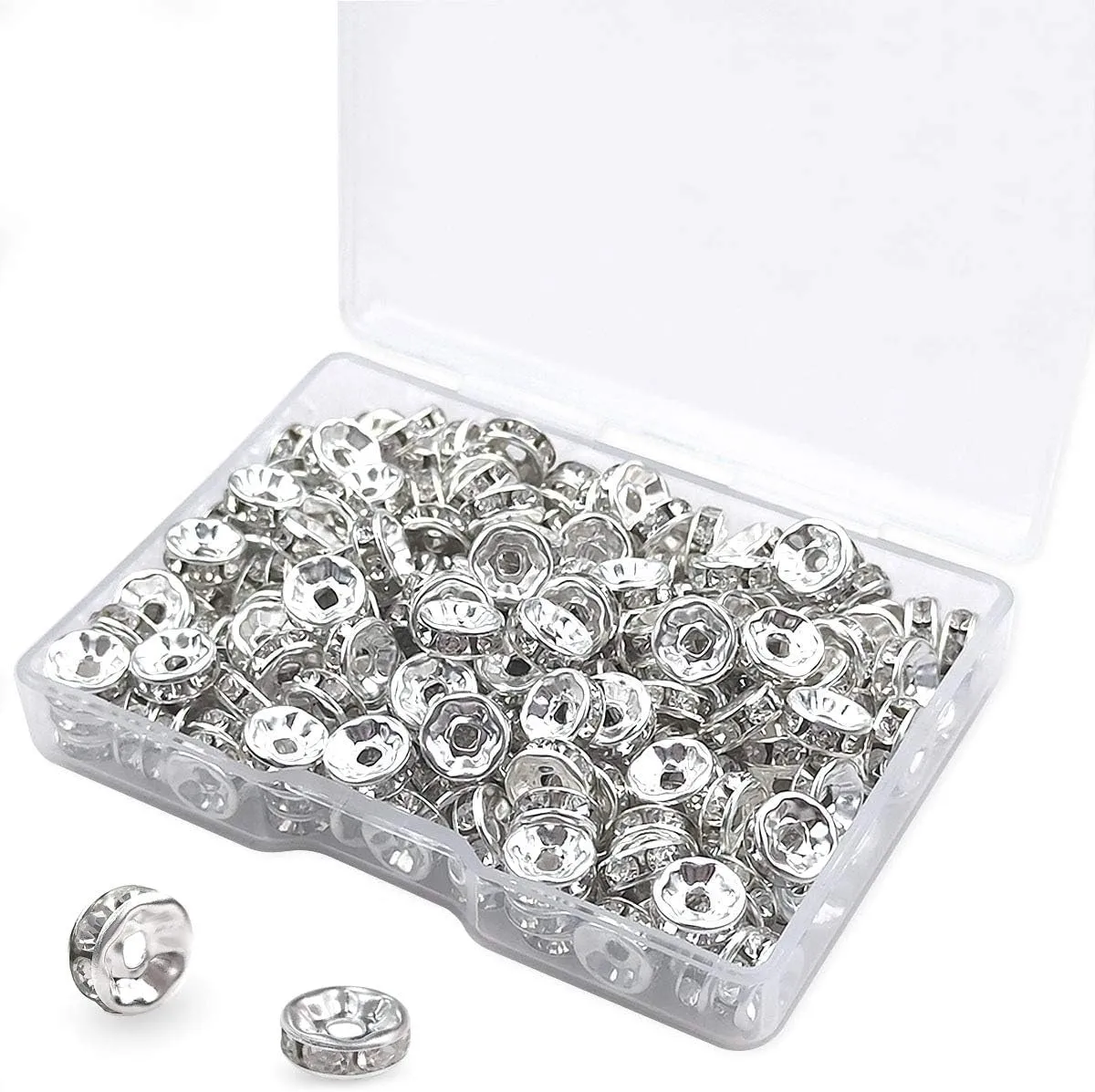 200Pcs Rondelle Spacer Beads Bright Silver Crystal Rondelle Spacer Beads for Jewelry Making (8Mm Gold Plated)