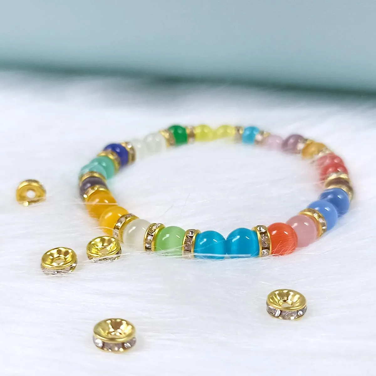 200Pcs Rondelle Spacer Beads Bright Silver Crystal Rondelle Spacer Beads for Jewelry Making (8Mm Gold Plated)