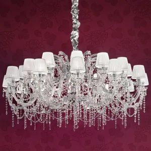 24 Light Cut Crystal Chandelier With Organza Shades