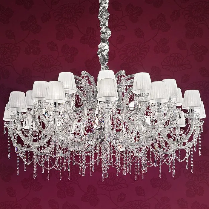 24 Light Cut Crystal Chandelier With Organza Shades