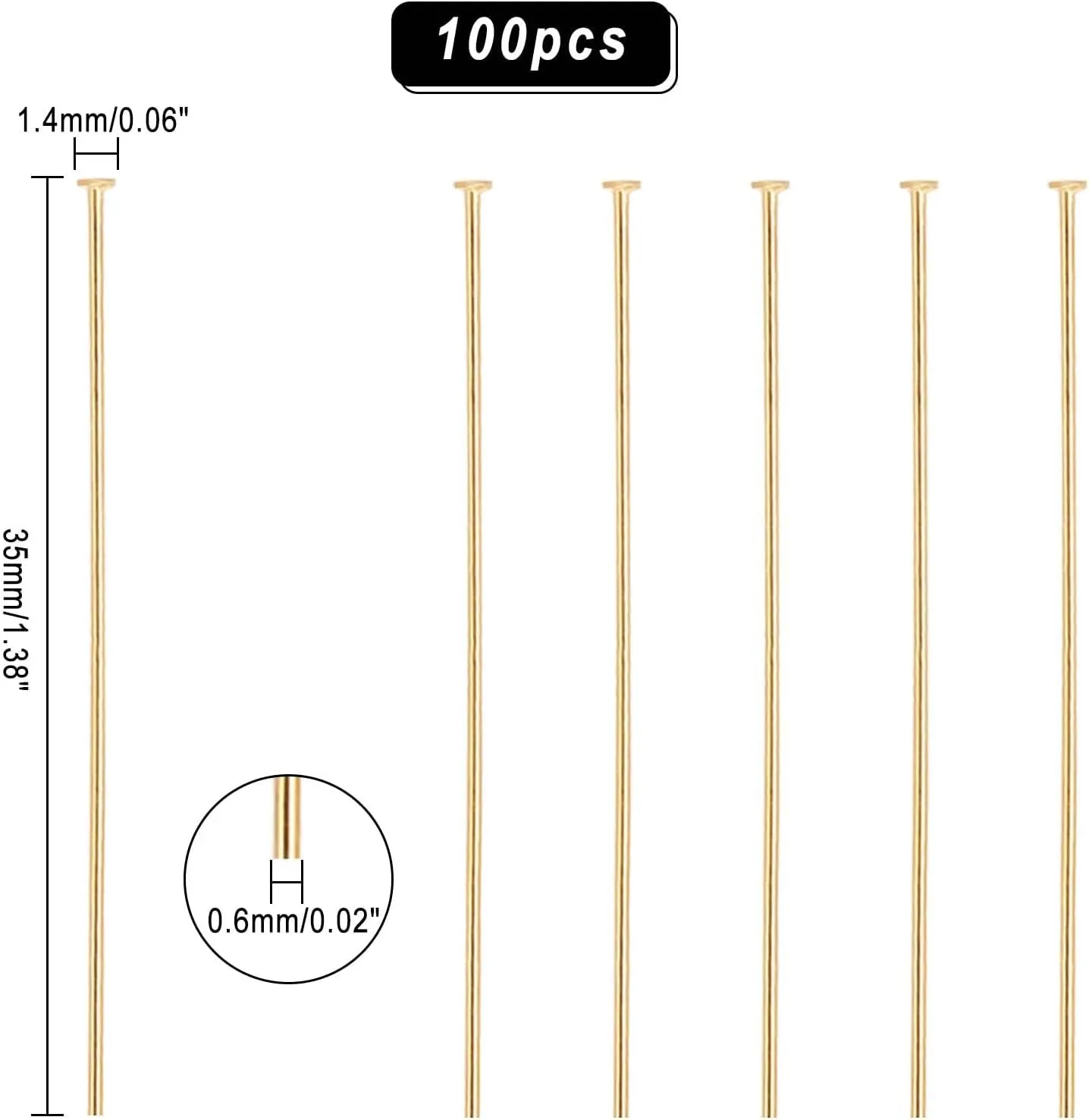 24K Gold Flat Head Pins, 100Pcs 35Mm 304 Stainless Steel Jewelry Making Pins 23 Guage Beading Pin Bendable Wire Pin for Earring Pendant Bracelet Necklace Jewelry DIY Craft