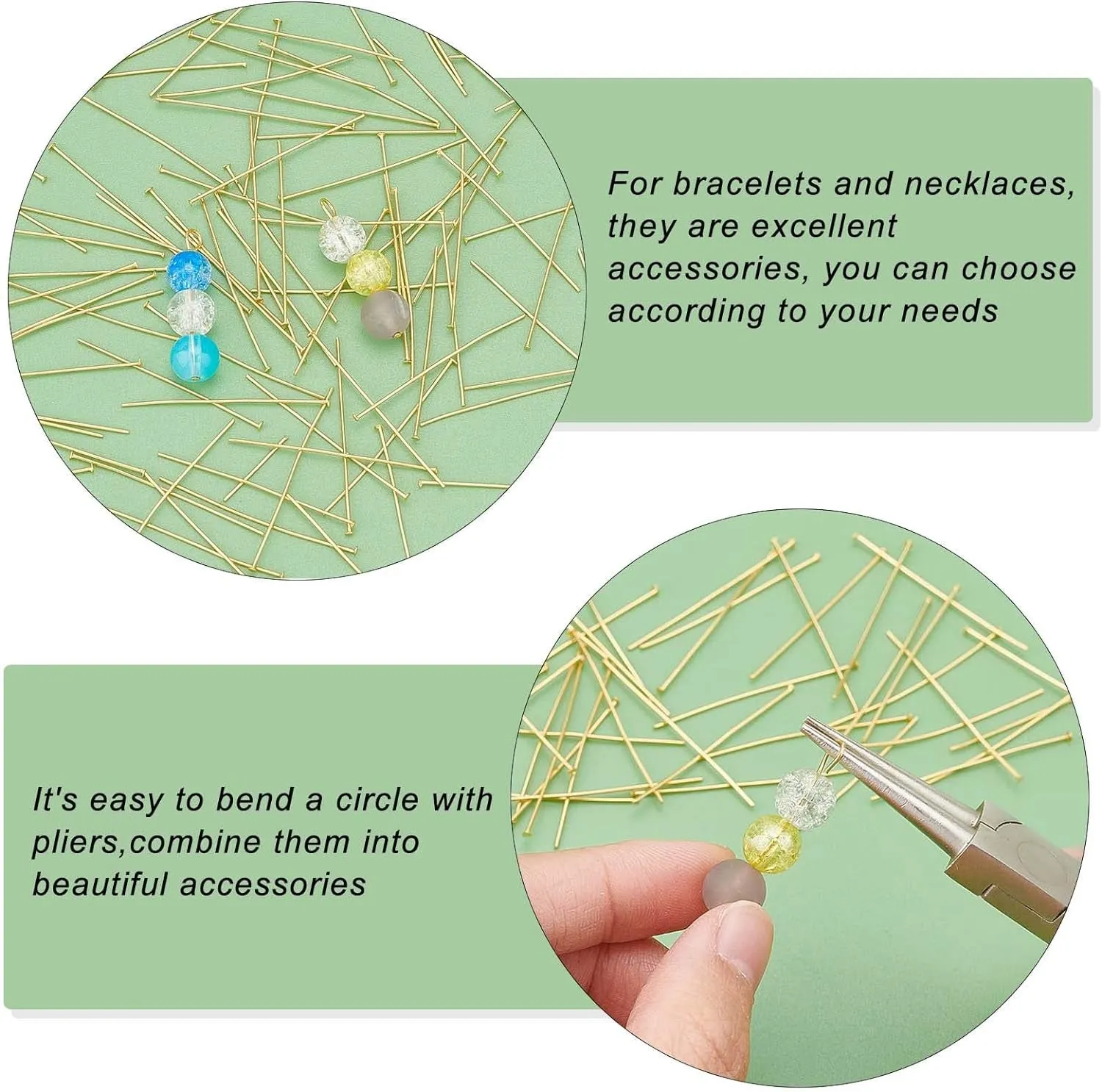 24K Gold Flat Head Pins, 100Pcs 35Mm 304 Stainless Steel Jewelry Making Pins 23 Guage Beading Pin Bendable Wire Pin for Earring Pendant Bracelet Necklace Jewelry DIY Craft