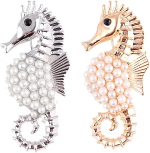 2Pcs Fashion Sea Horse Pendant Brooches Wedding Pins Vintage Brooch Gold Silver