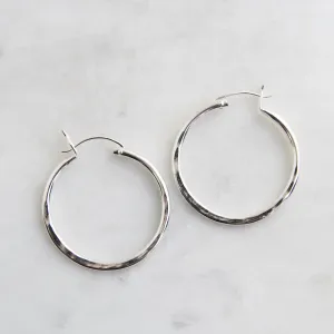 30mm Hammered Sterling Silver Tube Hoop