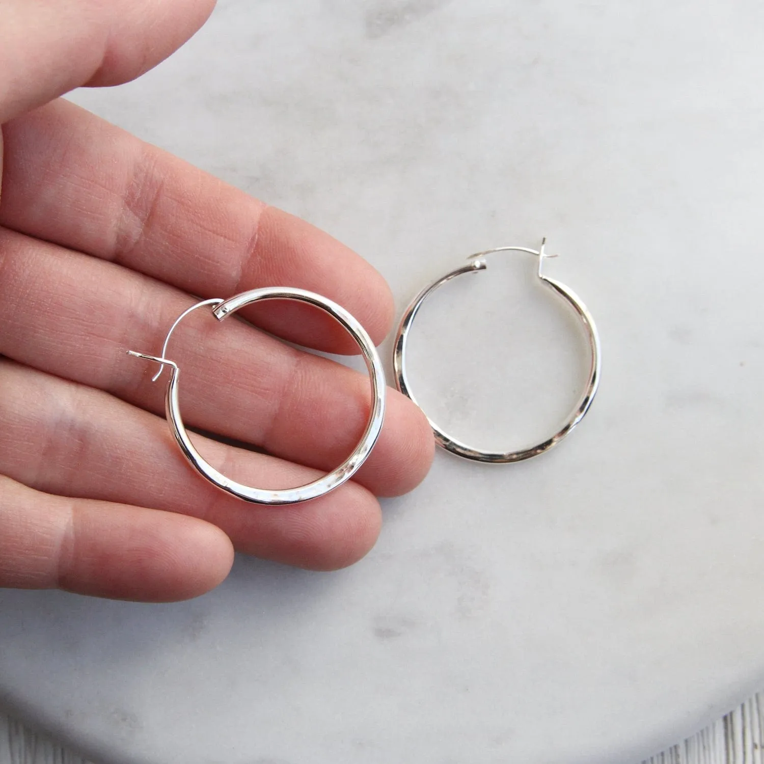 30mm Hammered Sterling Silver Tube Hoop