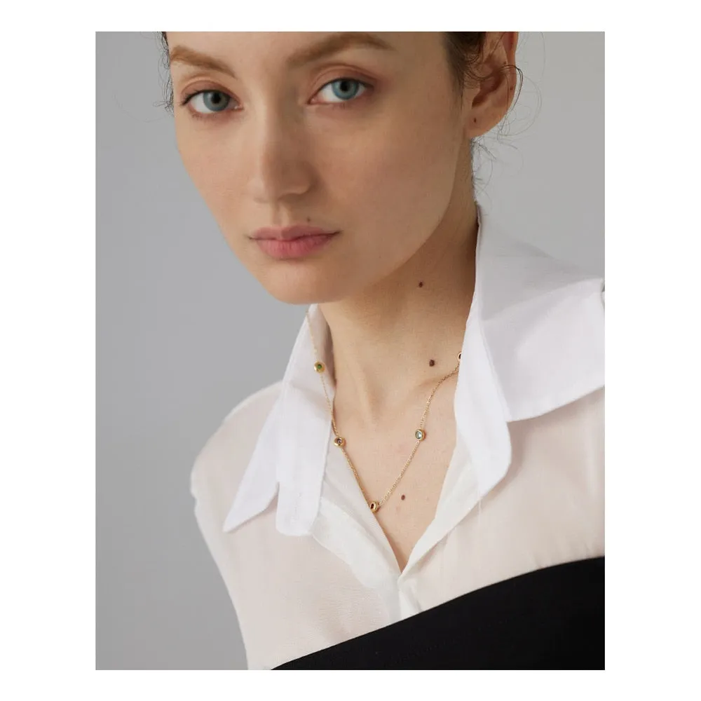 316L Stainless Steel Chain Necklace Delicate Cubic Zirconia Collar Necklace