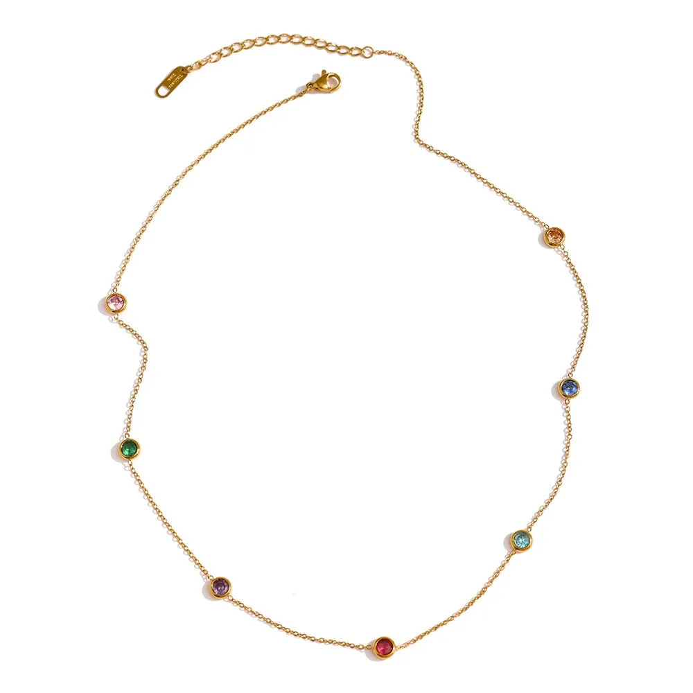 316L Stainless Steel Chain Necklace Delicate Cubic Zirconia Collar Necklace
