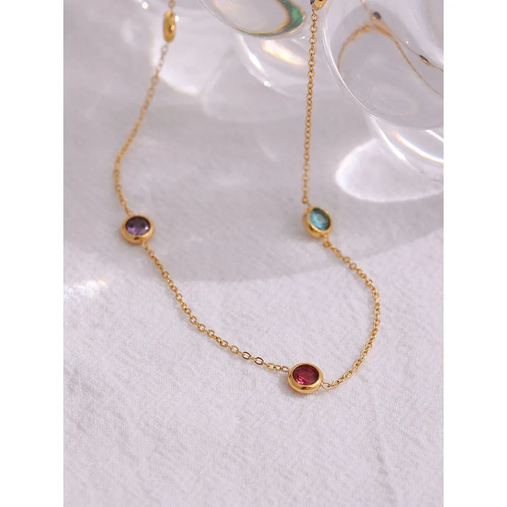 316L Stainless Steel Chain Necklace Delicate Cubic Zirconia Collar Necklace