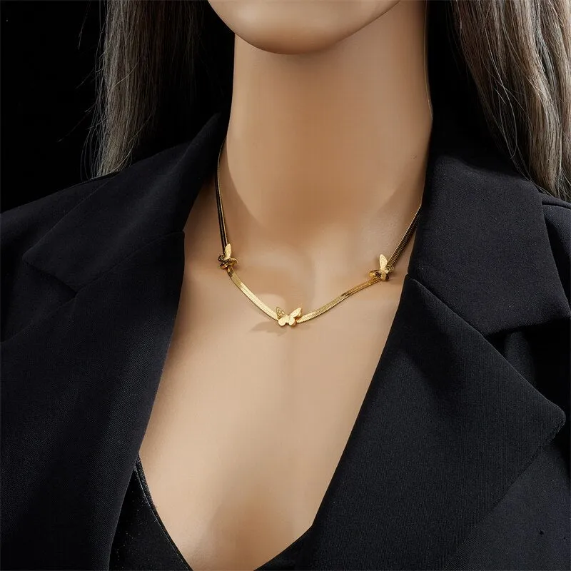 316L Stainless Steel Gold Color Butterfly Necklace For Women