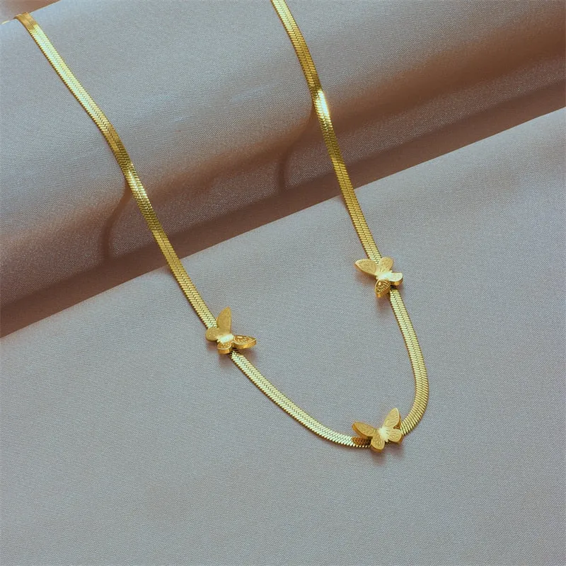 316L Stainless Steel Gold Color Butterfly Necklace For Women