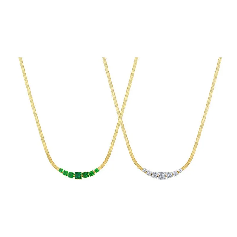 316L Stainless Steel Green White Crystal Zircon Necklace For Women