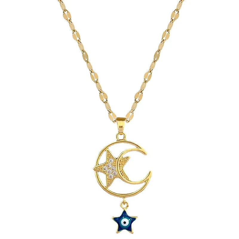 316L Stainless Steel Moon Star Turkey Devil's Eye Shaped Pendant Necklace For Women