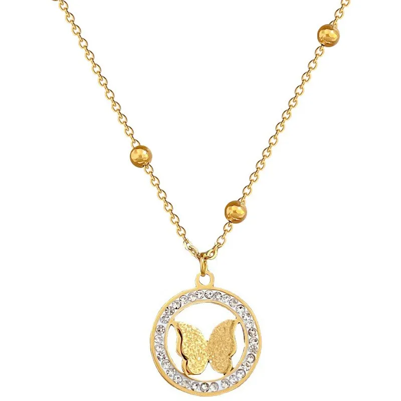 316L Stainless Steel Round Butterfly Pendant Necklace For Women