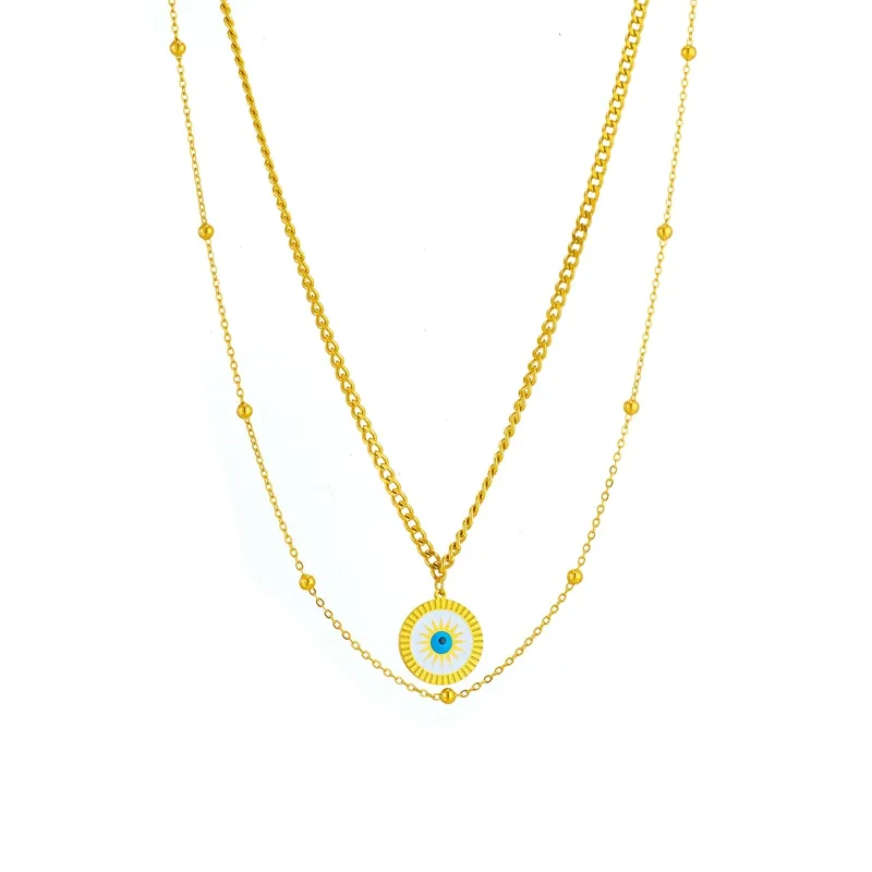 316L Stainless Steel Round Sun Eye Pendant Necklace For Women