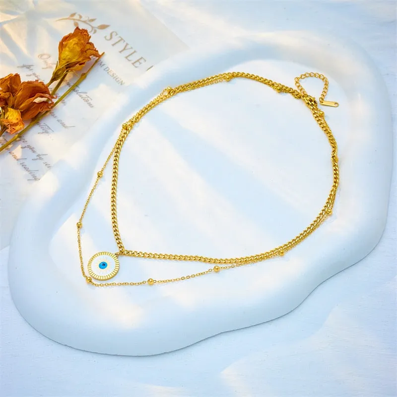 316L Stainless Steel Round Sun Eye Pendant Necklace For Women
