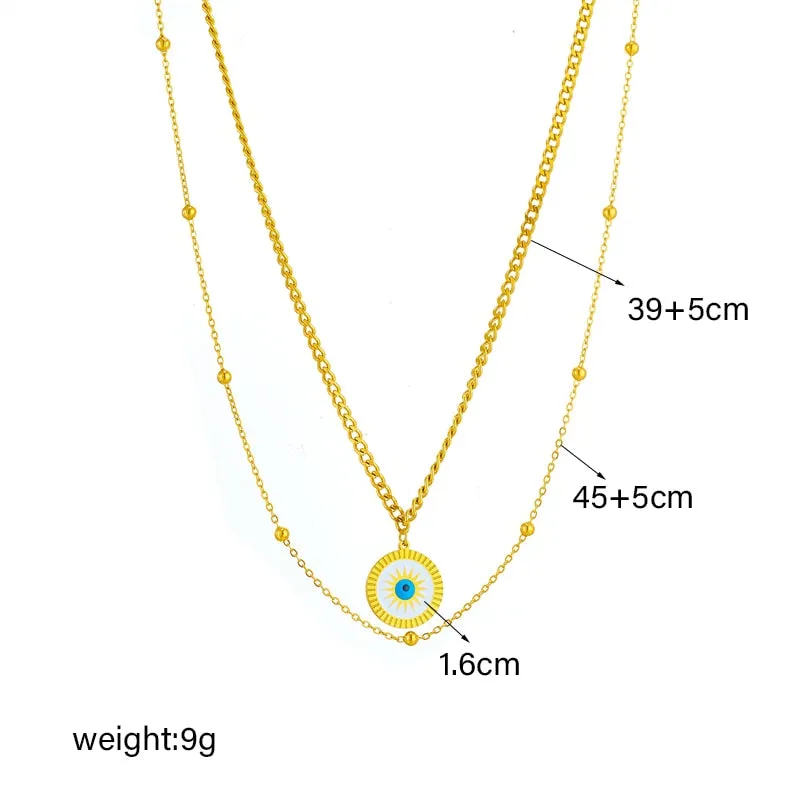 316L Stainless Steel Round Sun Eye Pendant Necklace For Women