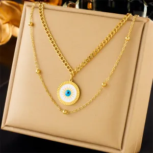 316L Stainless Steel Round Sun Eye Pendant Necklace For Women