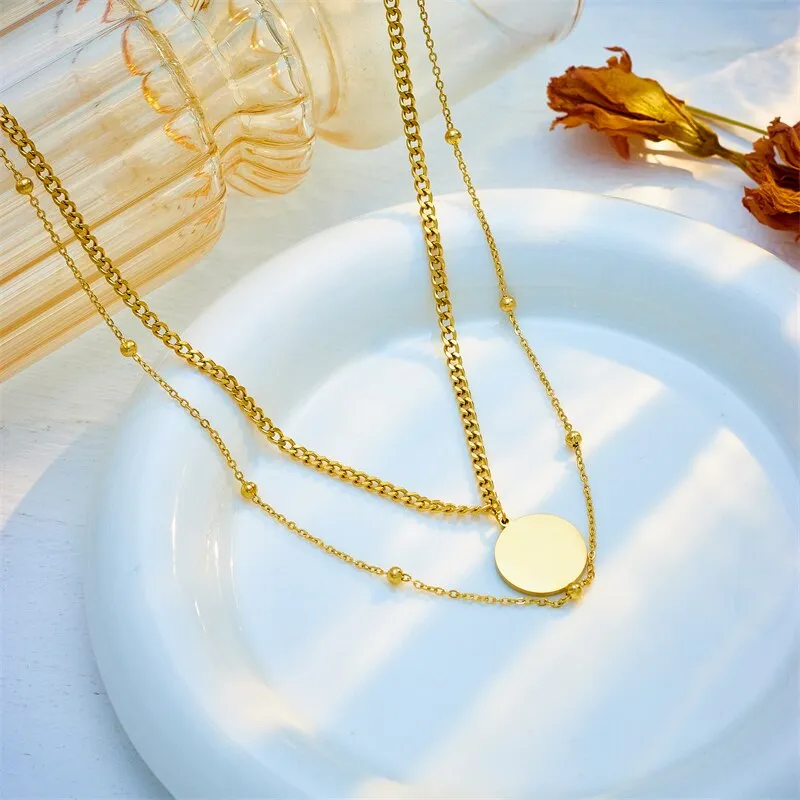 316L Stainless Steel Round Sun Eye Pendant Necklace For Women