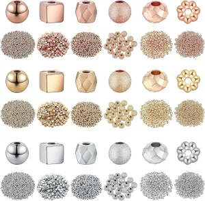 3660 Pieces Assorted Spacer Beads Faceted Rondelle Cube Beads Flower Spacer Beads Frosted Ball Loose Beads Square Spacer Beads Column Beads Jewelry Charms for Jewelry Making DIY, 3 Colors, 6 Styles