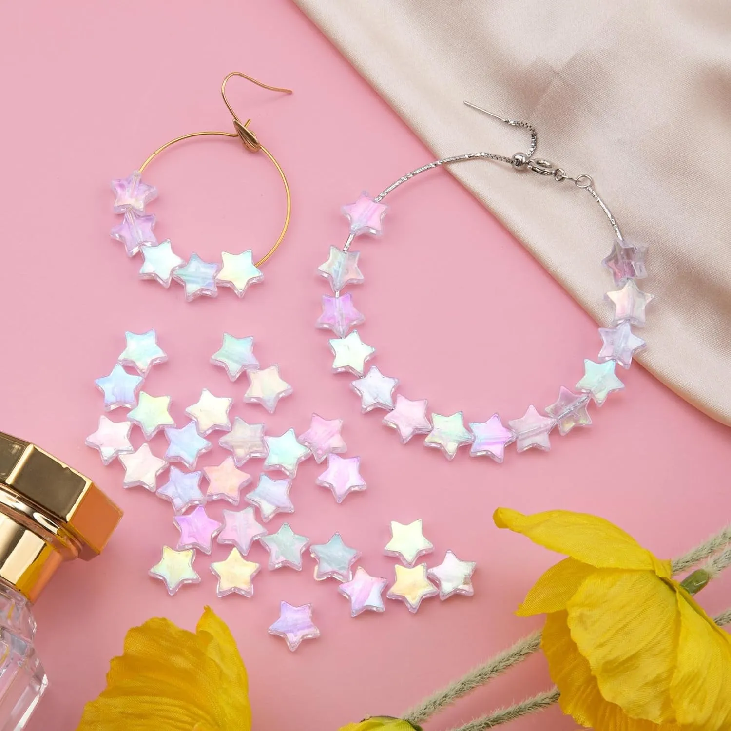 400 PCS Acrylic Star Shape Beads, Star Shape Charming Beads, Clear Acrylic 10Mm Beads for DIY Jewelry Craft Making Necklace Bracelet Supplies (4 Pack X 100 PCS)