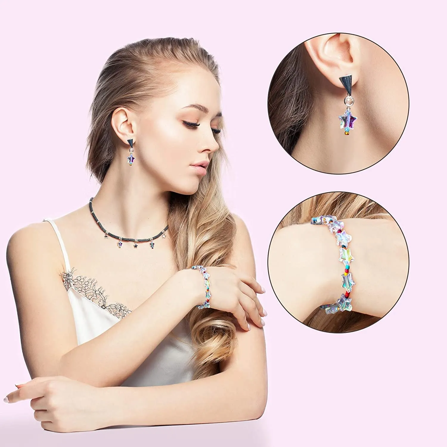 400 PCS Acrylic Star Shape Beads, Star Shape Charming Beads, Clear Acrylic 10Mm Beads for DIY Jewelry Craft Making Necklace Bracelet Supplies (4 Pack X 100 PCS)