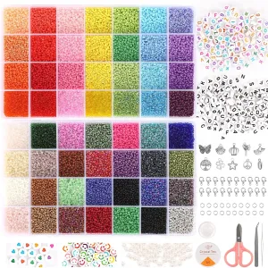 45000Pcs Glass Seed Beads for Bracelet Making Kit, 56 Colors 2Mm Small Beads for Jewelry Making, 260Pcs Letter Beads for Crafts Gifts