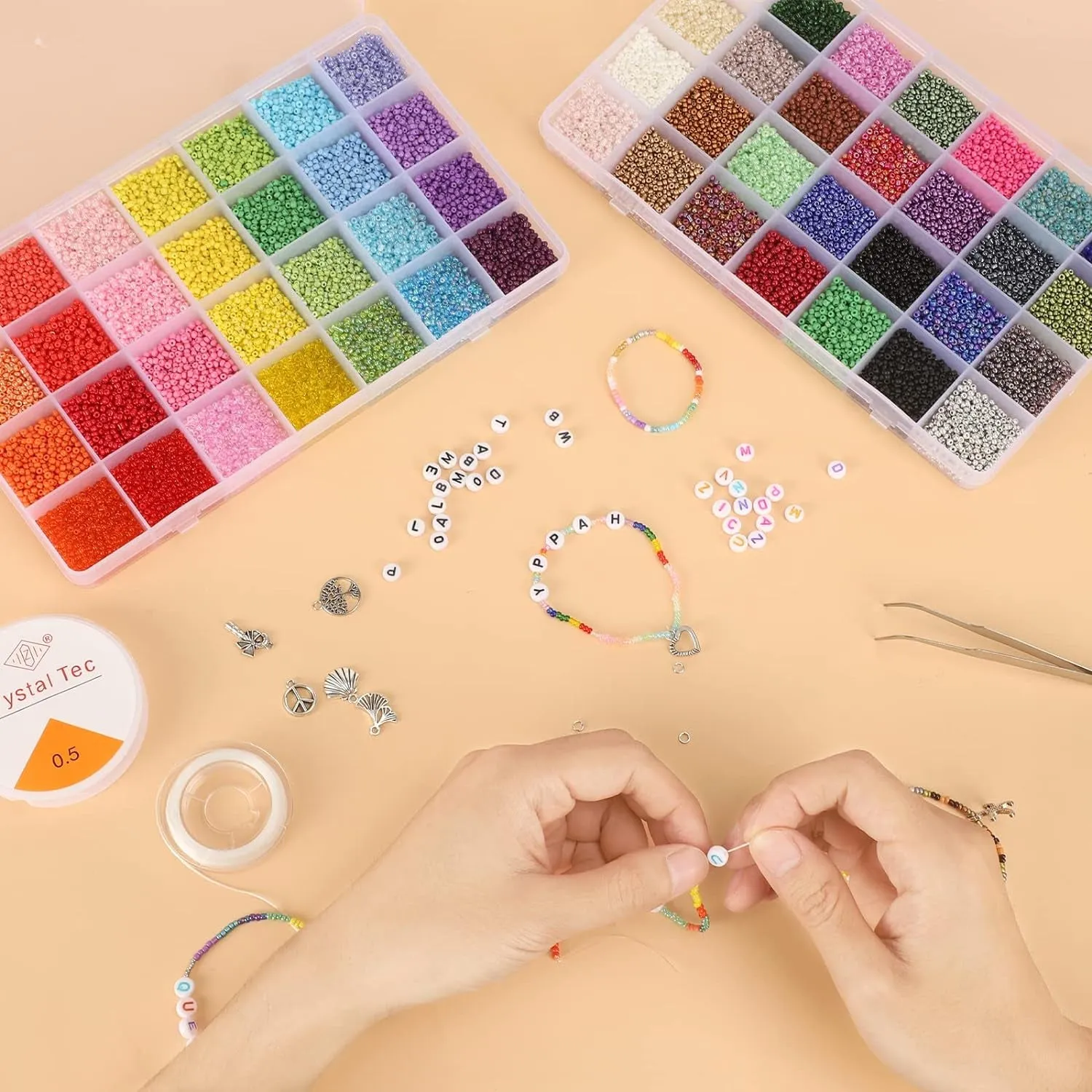 45000Pcs Glass Seed Beads for Bracelet Making Kit, 56 Colors 2Mm Small Beads for Jewelry Making, 260Pcs Letter Beads for Crafts Gifts