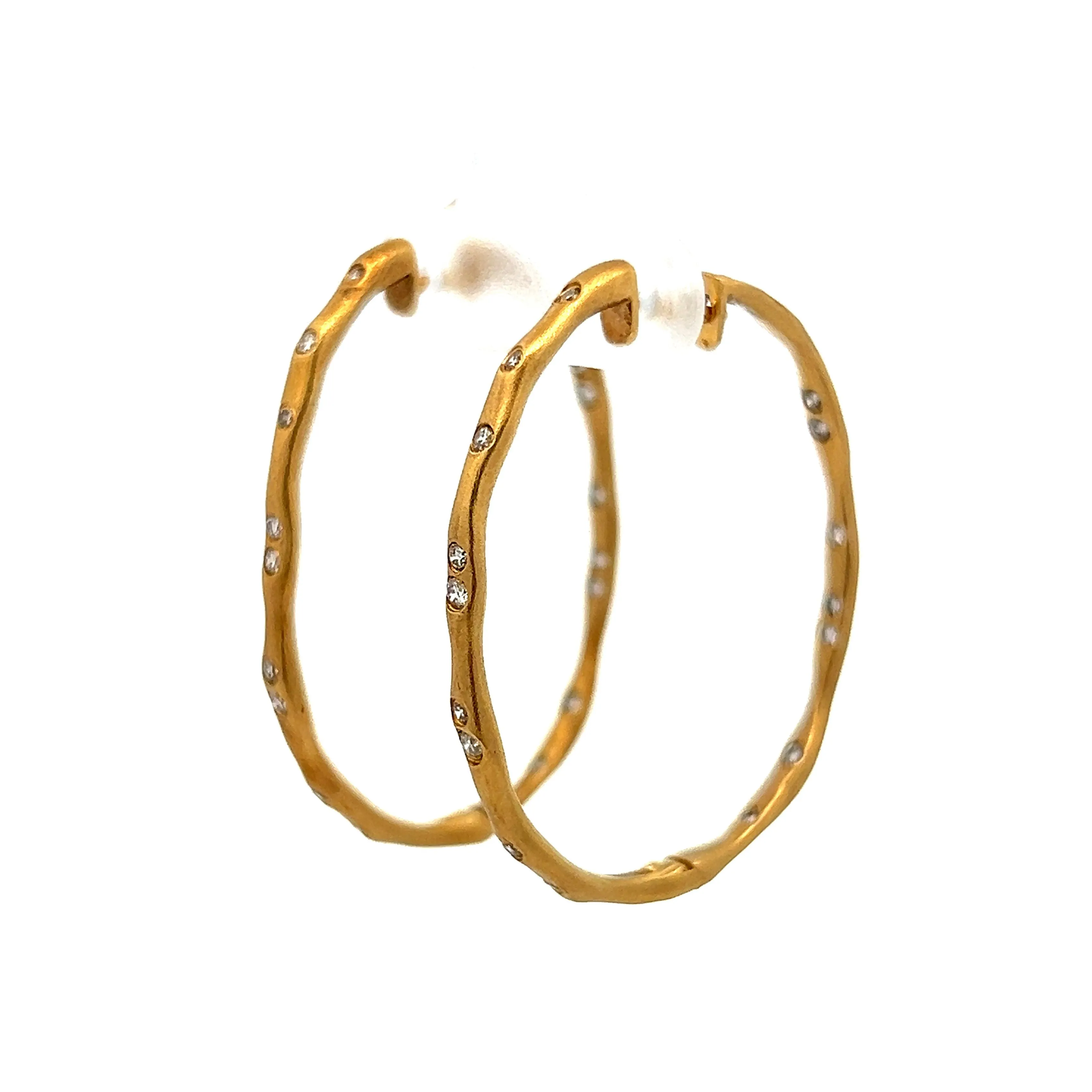 .48 Diamond Hammered Hoop Earrings in 18k Yellow Gold