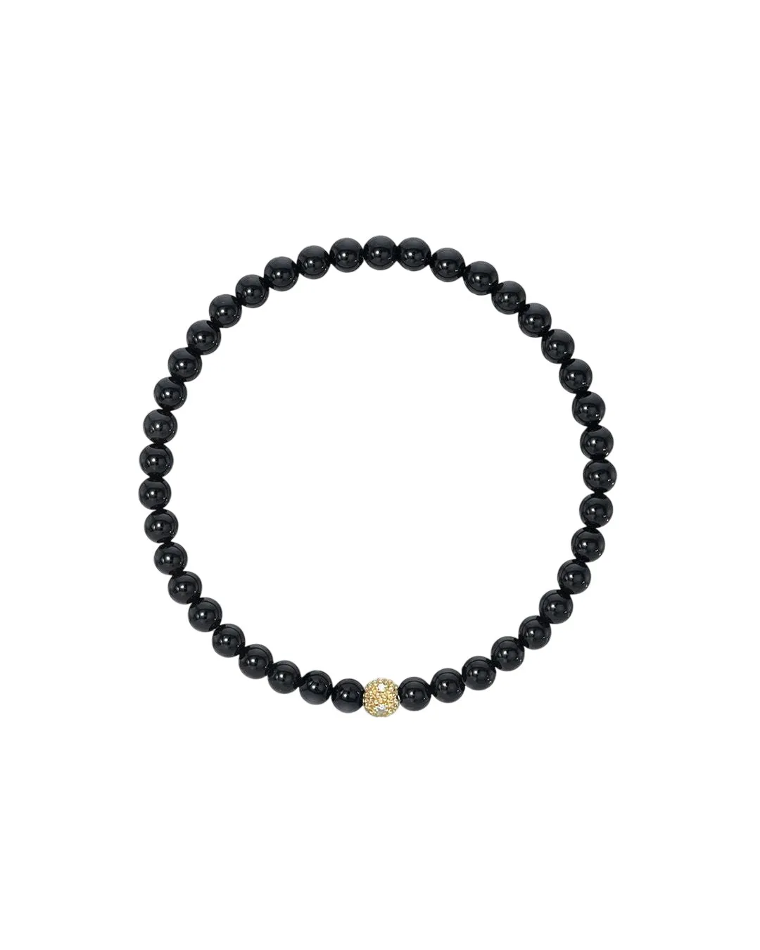 4mm Black Onyx Bead Bracelet With Diamond Bead
