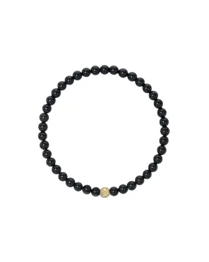 4mm Black Onyx Bead Bracelet With Diamond Bead