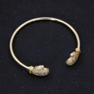 4mm Gold Boxing Glove Torque Bangle Stones 7.5/8 Inch