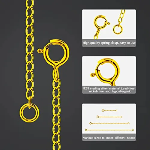 4Pcs 925 Sterling Silver Necklace Extender, Gold Chain Extenders Bracelet Anklet Extension for Women Multiple Necklaces Jewelry (1”, 2”, 3”, 4”)
