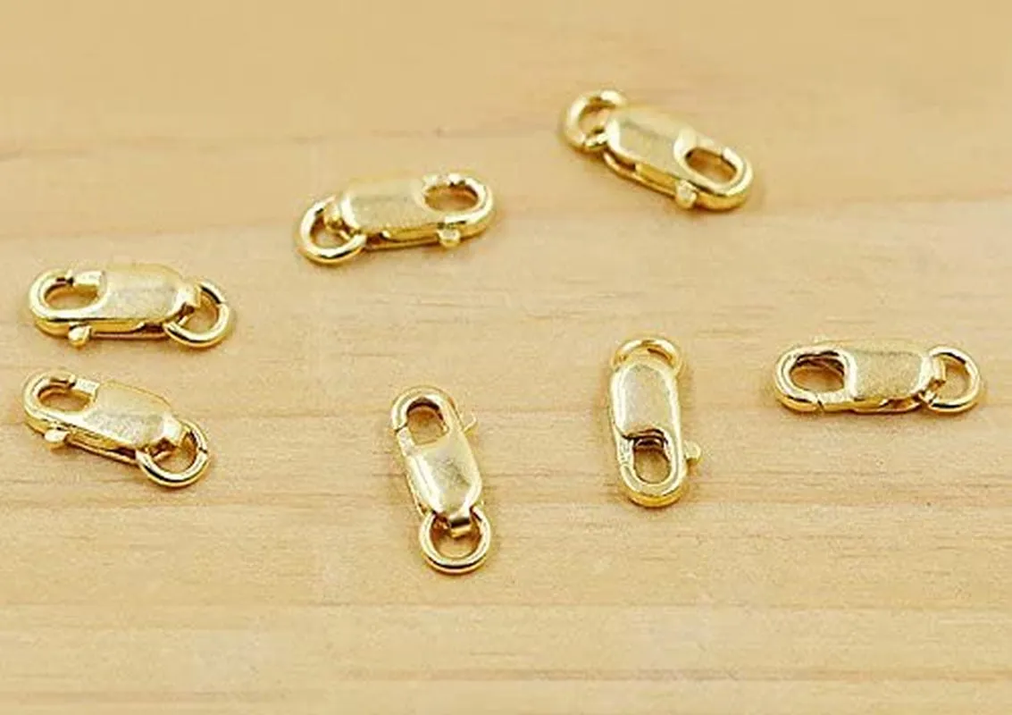 4Pcs/Set 14K Solid Yellow Gold Jewelry Lobster Clasp Bead Open Jump Ring (8Mmx3Mm)