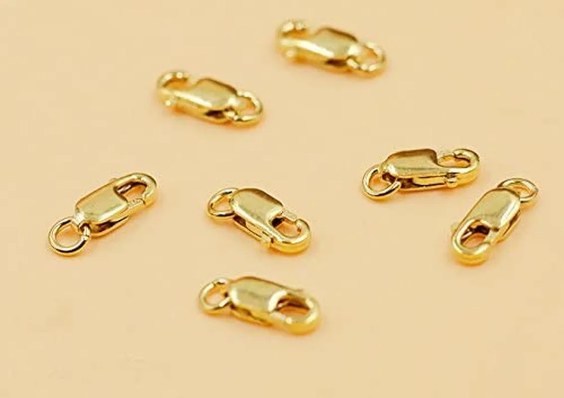 4Pcs/Set 14K Solid Yellow Gold Jewelry Lobster Clasp Bead Open Jump Ring (8Mmx3Mm)