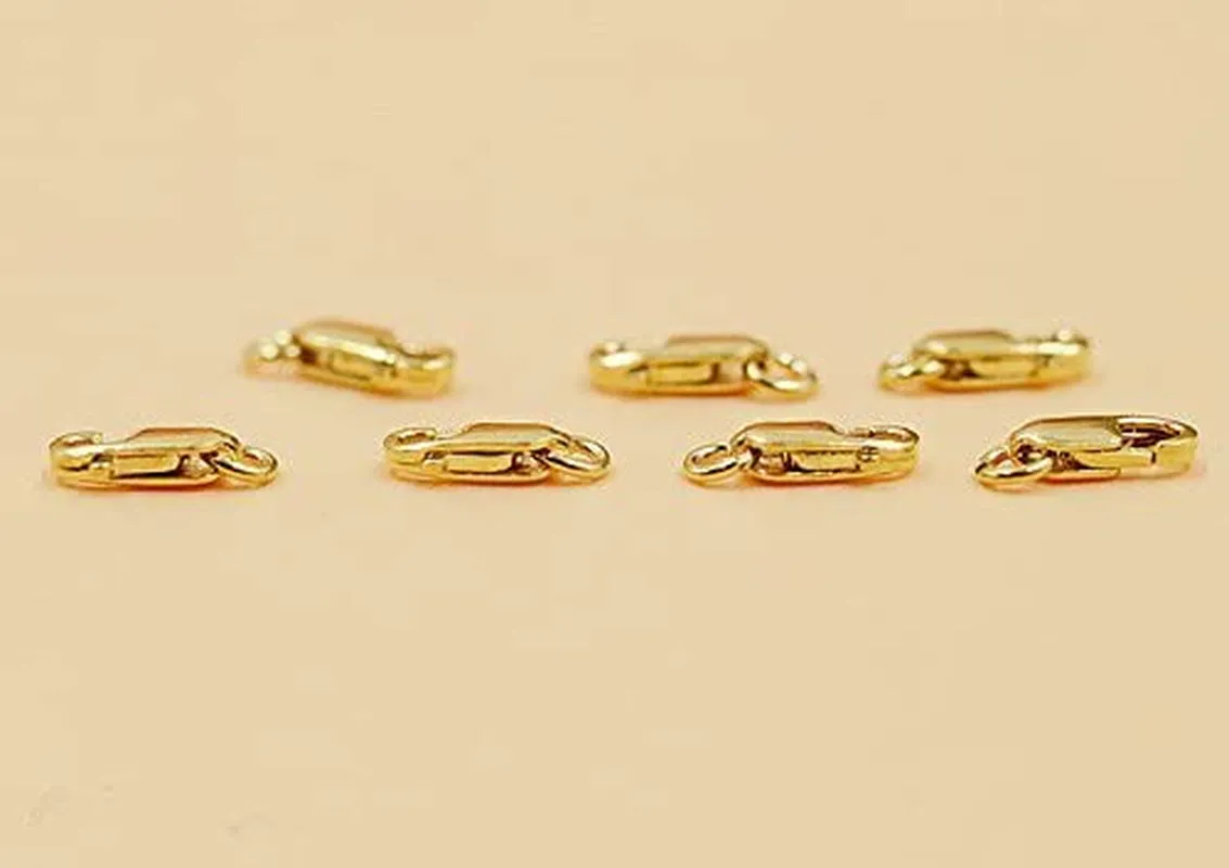 4Pcs/Set 14K Solid Yellow Gold Jewelry Lobster Clasp Bead Open Jump Ring (8Mmx3Mm)