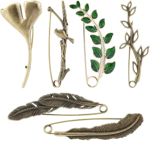 6 Pcs Large Safety Pins, Unique Styling Design Vintage Chic Brooch Pins Decorative Safety Pin-s for Clothing Giant Retro Sweater Lapel Pins Vintage Brooch Pin-s for Women(Color:Bronze)