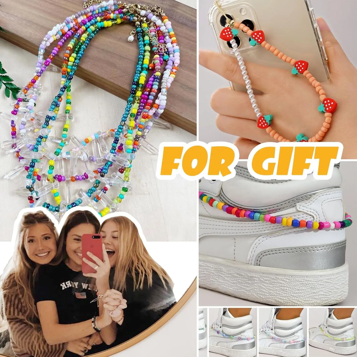 6720 Pcs 4Mm Seed Beads for Jewelry Making Kit, 6/0 48 Colors Bracelet Beads Pony Beads Waist Beads Kit with Pendant Charms Kit and Letter Beads