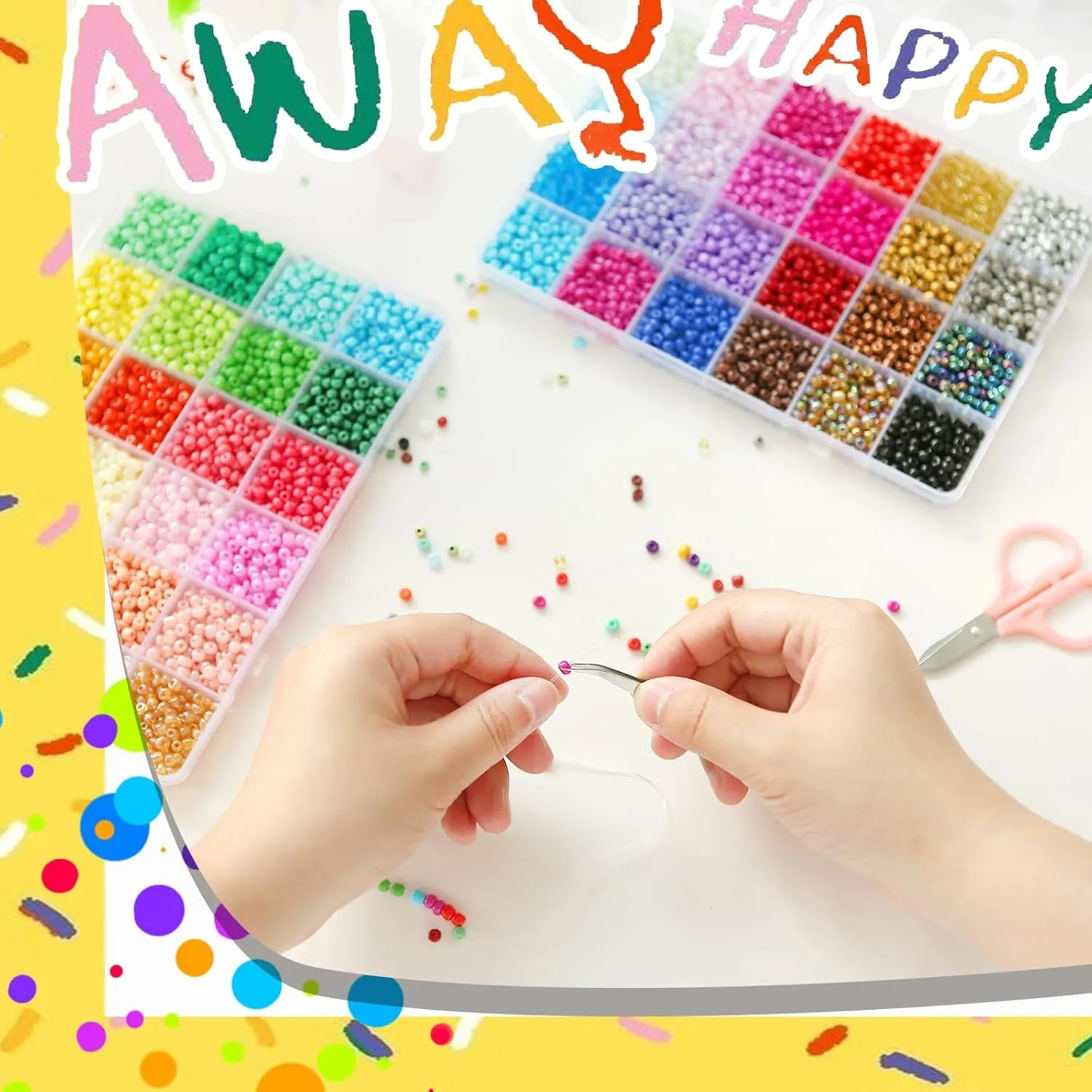 6720 Pcs 4Mm Seed Beads for Jewelry Making Kit, 6/0 48 Colors Bracelet Beads Pony Beads Waist Beads Kit with Pendant Charms Kit and Letter Beads