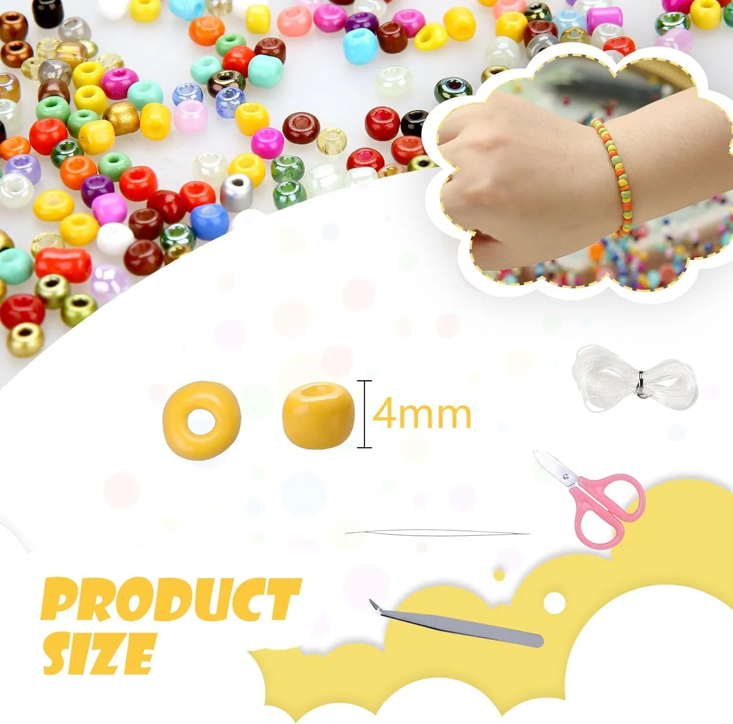6720 Pcs 4Mm Seed Beads for Jewelry Making Kit, 6/0 48 Colors Bracelet Beads Pony Beads Waist Beads Kit with Pendant Charms Kit and Letter Beads