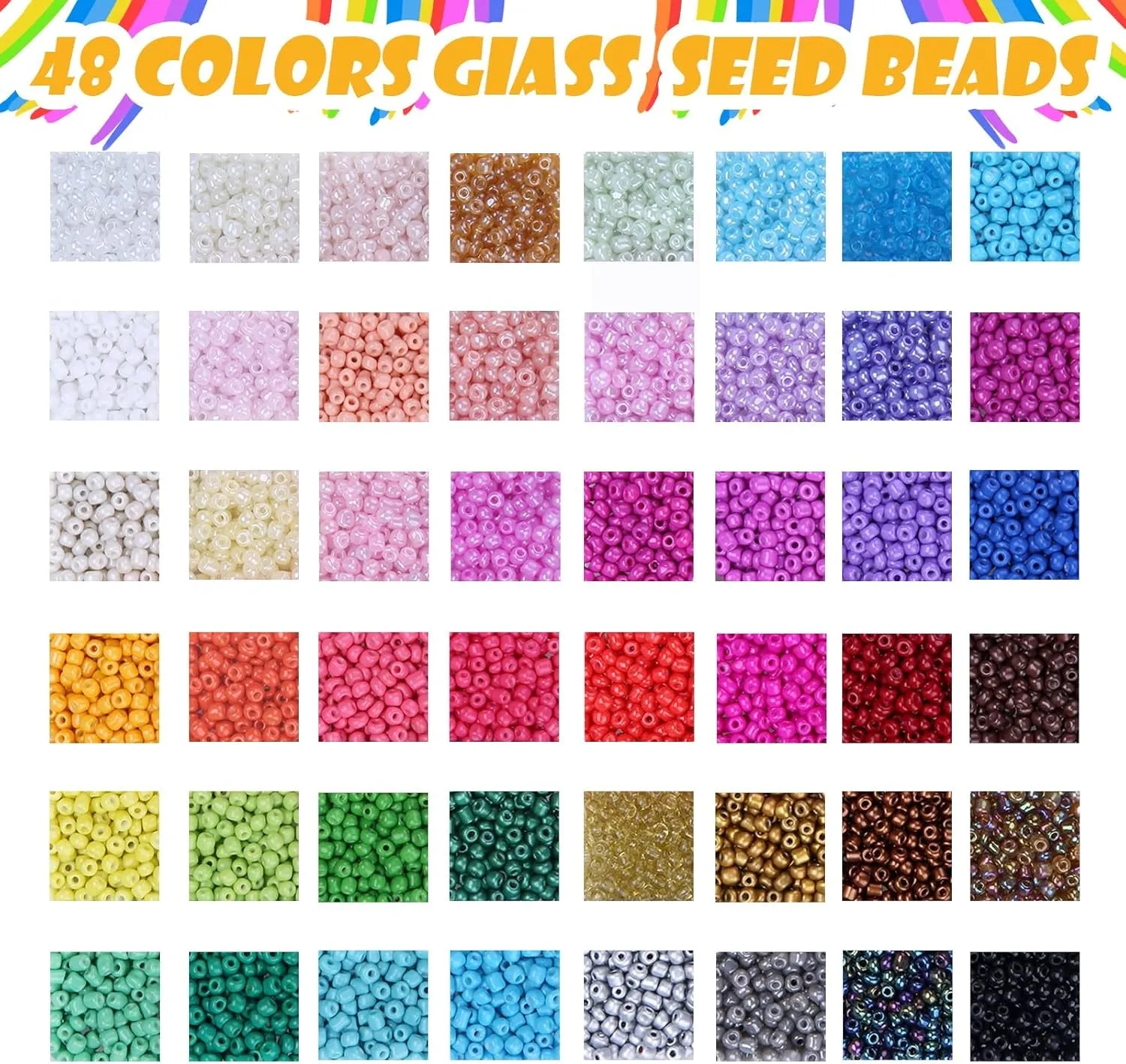 6720 Pcs 4Mm Seed Beads for Jewelry Making Kit, 6/0 48 Colors Bracelet Beads Pony Beads Waist Beads Kit with Pendant Charms Kit and Letter Beads