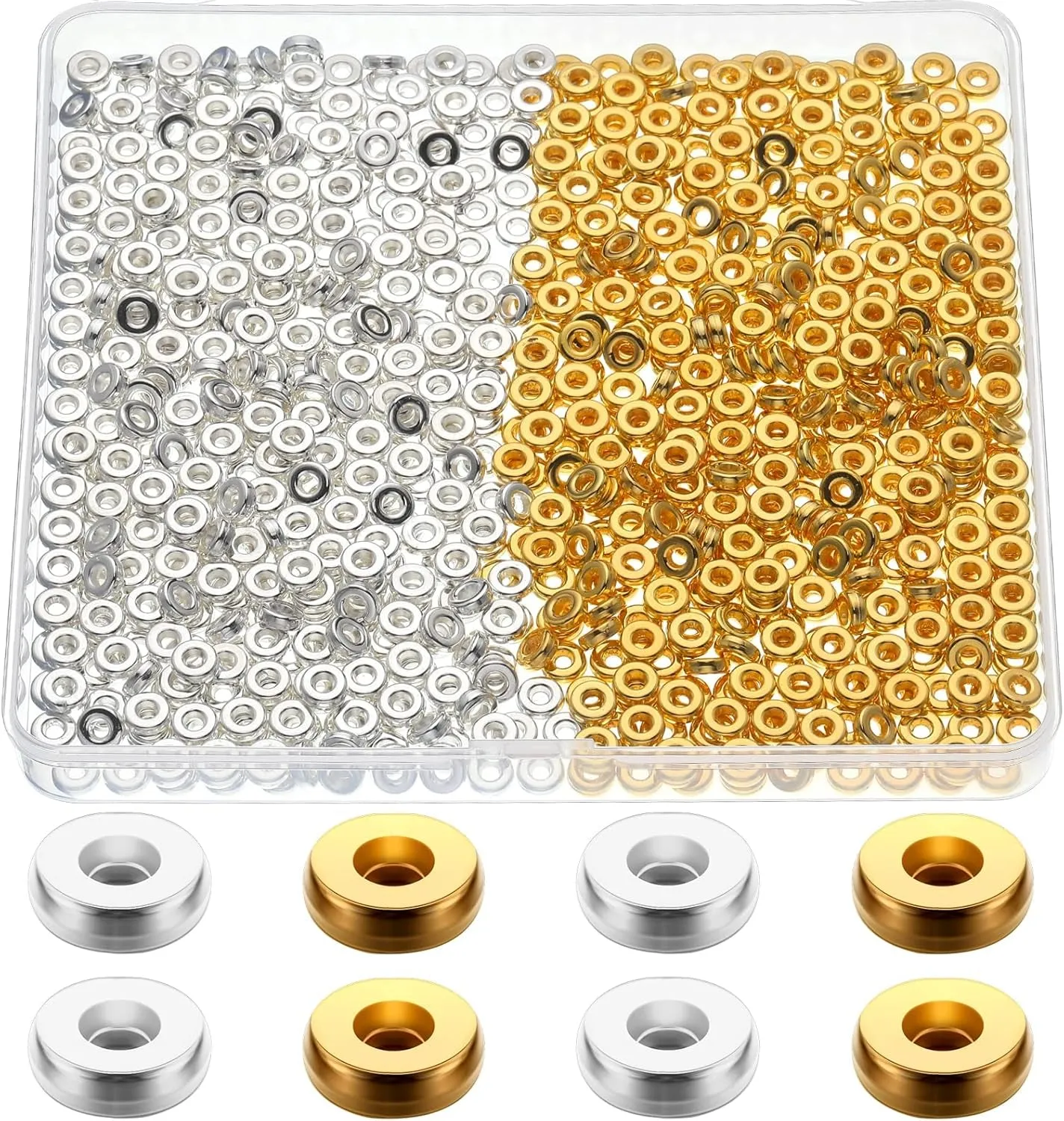 800 Pcs 6Mm Flat Gold Beads Flat round Spacer Beads for Bracelets Making round Rondelle Spacer Beads for Jewelry Making Flat Spacer for Necklaces DIY Loose Beads(Mixed Color)
