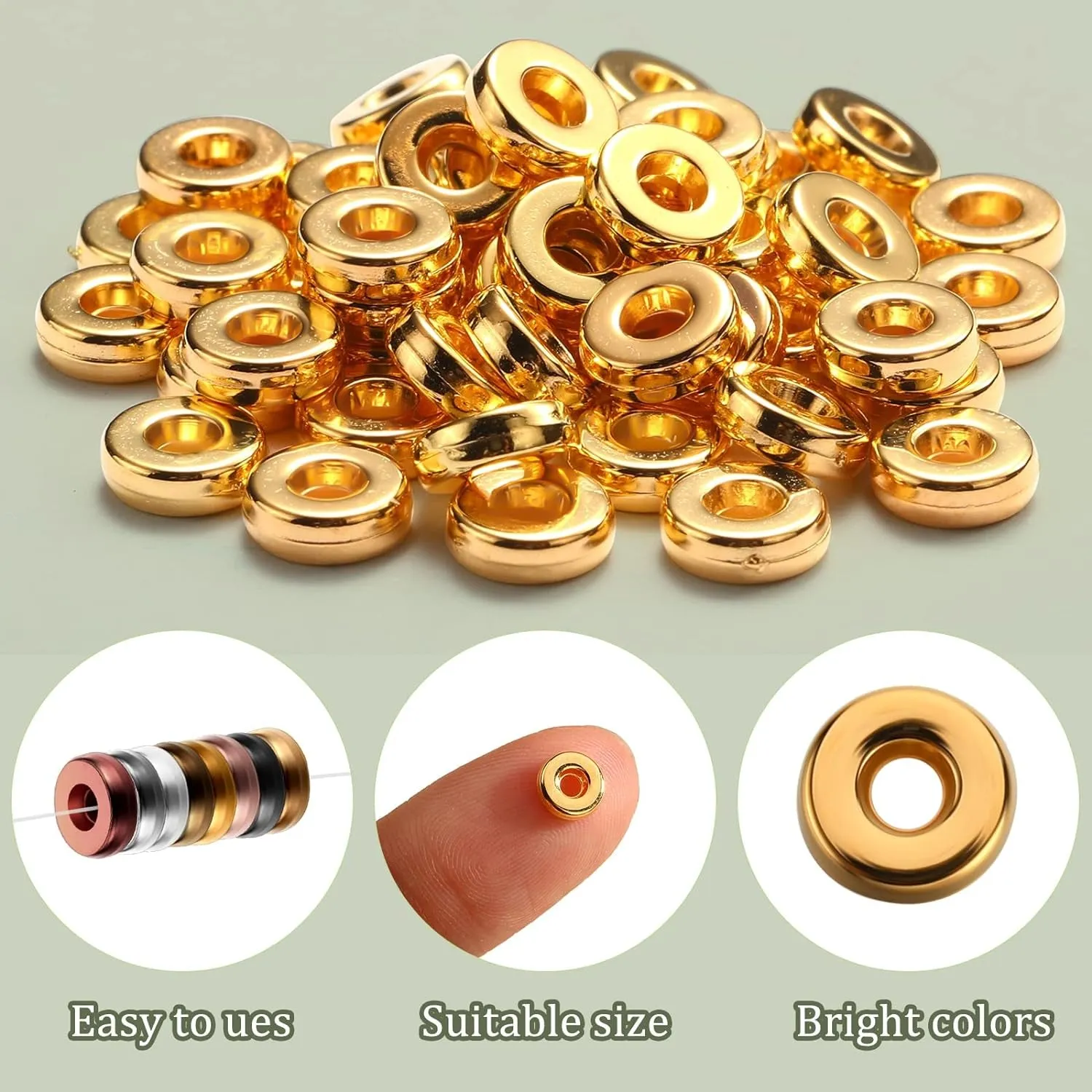 800 Pcs 6Mm Flat Gold Beads Flat round Spacer Beads for Bracelets Making round Rondelle Spacer Beads for Jewelry Making Flat Spacer for Necklaces DIY Loose Beads(Mixed Color)